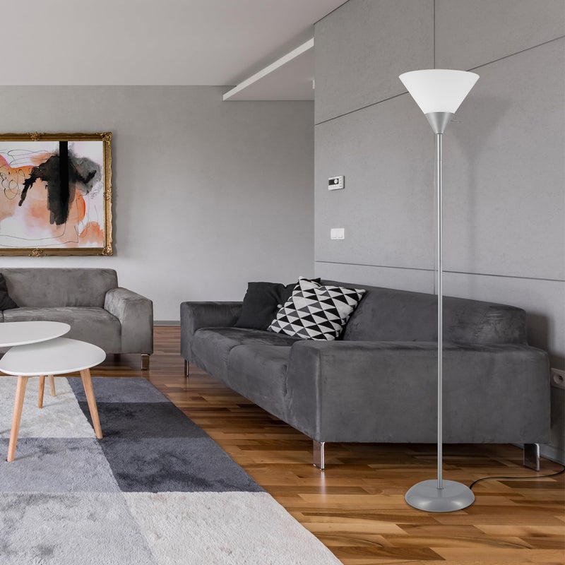 GLOBE Electric 677150 Elliott 72" Floor Lamp, Silver, White Plastic Shade, On/Off Rotary Switch on Shade, Standing, Living Room Decor, Bedroom, Tall, Corner Light - Image 2
